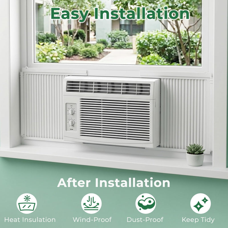 Window Air Conditioner Side Panels Fit for 8000BTU, AC Side Panels with Frame for Window Units, AC Window Unit Side Panels, Universal AC Accordion Filler, Window AC Curtain Replacement 2 Pack