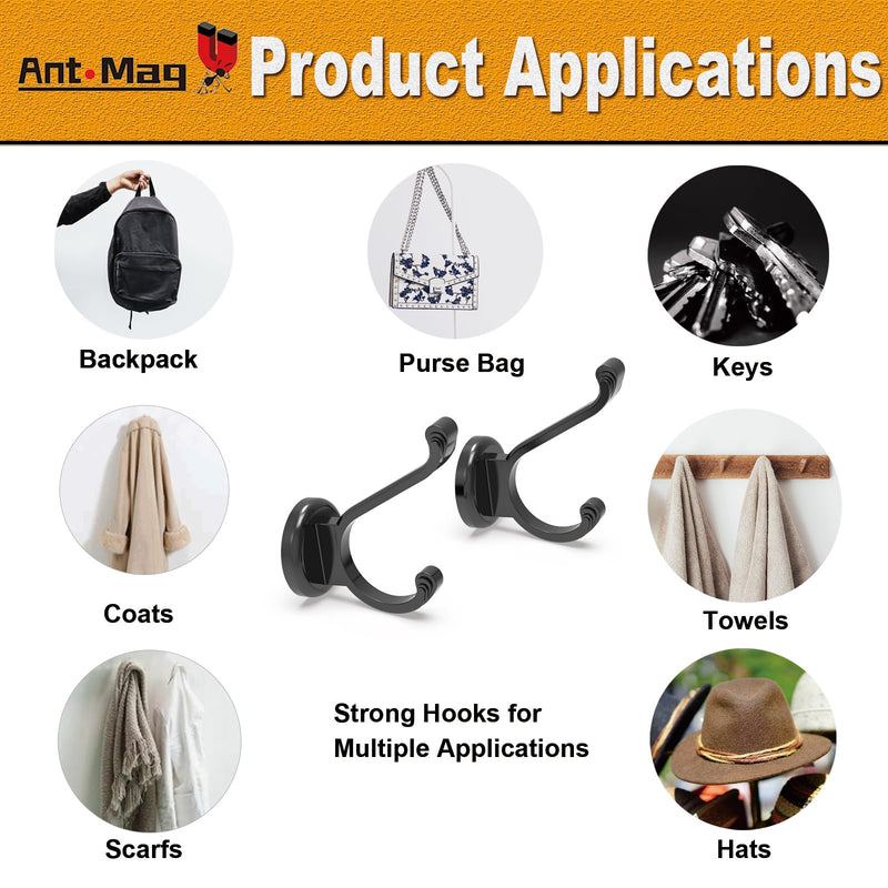 Ant Mag Magnetic Hooks Heavy Duty 140lbs Neodymium Magnet Wall Hooks for Hanging Coats Robes Backpacks Bags Hats Keys Mugs Cups Towels D1.65in YJ Hooks 2 Pack