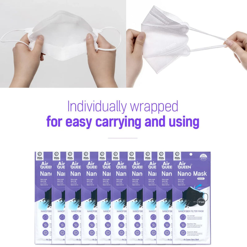 AIRQUEEN 3-Layer Nano-Filter Face Mask for Adults, Black 50 Pack, Lightweight and Breathable Face Mask, Reusable Face Mask