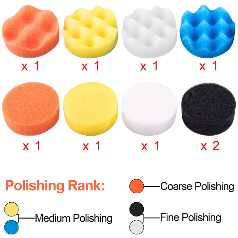 SIQUK 16 Pieces 7 Inch Buffing Pads Foam Polishing Pad Kit Polisher Pads Bonnets Wax Buffer Polish Pads Car Buffer Attachment for Drill Orange,Yellow,White,Blue,Black