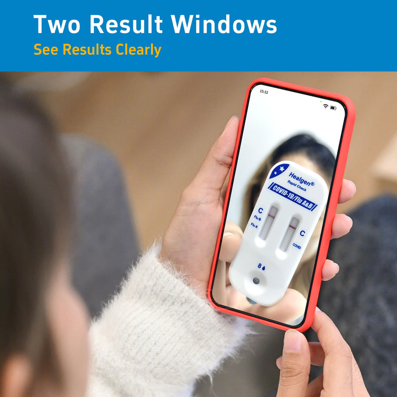 Healgen Rapid Check COVID-19, Flu A&B Antigen Test Kit, The First FDA Authorized OTC 3-in-1 Flu & COVID Home Test, Easy to Read Dual Windows, Results in 15 Mins, 18-Month Shelf Life, 1 Test