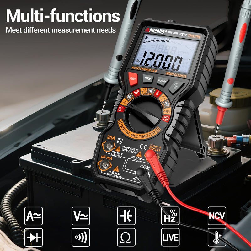 ANENG Multimeter,TRMS 20000 Counts Magnetic Digital Tester with High Resolution Auto Ranging MAX/MIN Voltmeter Measures AC/DC Voltage,Current,Resistance,Capacitance, NCV,Data Hold Amp for Automotive 20000 Counts(Combination Kit)