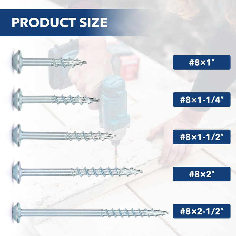 Pocket Hole Screws #8x1 Zinc, Coarse Thread Wood Screws 300Pcs, Washer Head with Square Drive, 150MM Drive Bit Included #8x1" 300