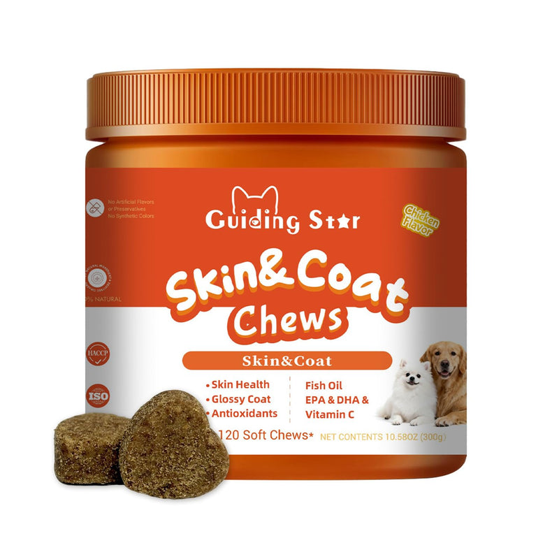 Guiding Star Omega 3 Fish Oil for Dogs 120ct，Skin and Coat Supplement for Dogs,Dog Omega 3 Supplement with EPA & DHA,Fish Oil for Dogs Skin and Coat,Dry Skin Relief for Dogs Chicken 120 Count (Pack of 1)