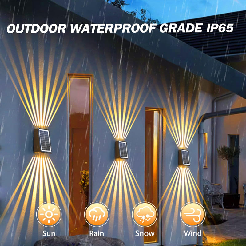 Solar Outdoor Wall Lights, Up & Down Solar Powered Lighting, Waterproof IP65 Fence Light for Yard/Pool/Porch/Patio/Railing (2 Led-RGB Light, 4 Pack) 2 Led-RGB light