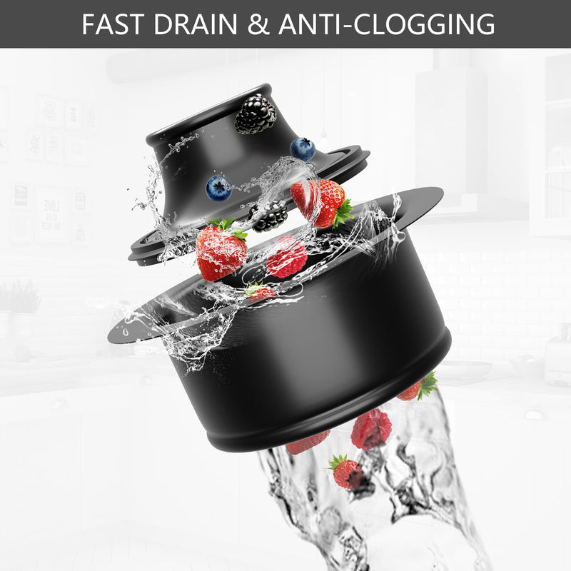 Kitchen Sink Garbage Disposal Flange and Stopper,Sink Drain Flange with Stopper for Garbage Disposal Stainless Steel Fit Universal 3-1/2 Inch Standard Sink Drain Opening Matte Black Height 1-3/4