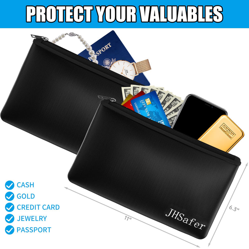 6400°F Fireproof and Waterproof Money Bags 2pcs with Zipper,11''x6.3'' Fireproof Cash Bag with Zipper,Fireproof Wallet Envelope Safe Pouch Fireproof Bags for Cash Passports Keys Currency Jewellery