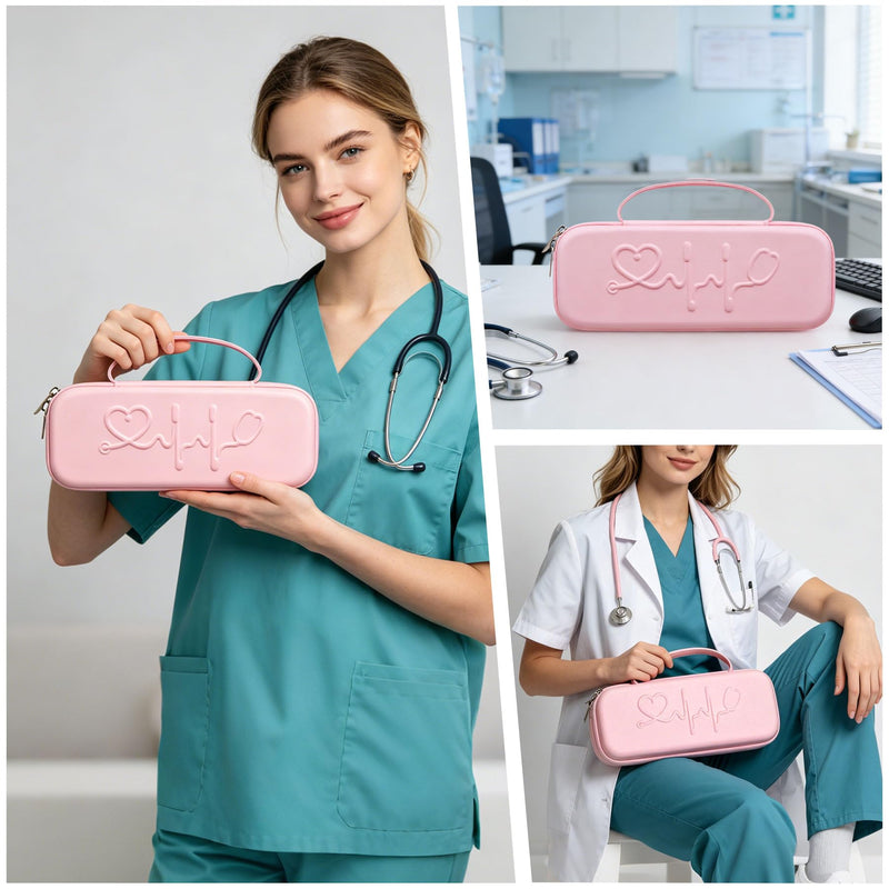 BOVKE Stethoscope Case, Portable Stethoscope Bag for 3M Littmann Classic III, Cardiology IV, Lightweight II S.E, MDF Stethoscopes, Carrying Storage Organizer for Nurse Essentials for Work, Pink