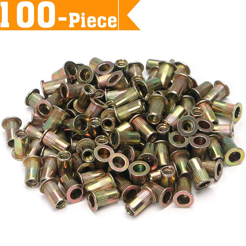 100pcs Carbon Steel SAE Rivet Nuts 1/4-20 Threaded Rivet Insert Nutsert Rivnuts Kit 1/4"-20