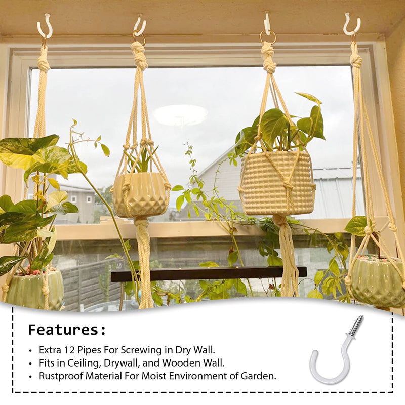12 Pcs Ceiling Hooks for Hanging Plants - 2.9 inches Plant Hooks Heavy Duty,Hanging Hooks for Cups,Lights and Utensils -White Vinyl Coated Screw in Plant Hanging Hook Indoor and Outdoor 12Pcs 2.9 Inches White