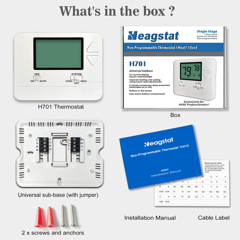 Non-Programmable Thermostats for Home Conventional Single-Stage Systems, up to 1 Heat/ 1 Cool (with White Backlight)