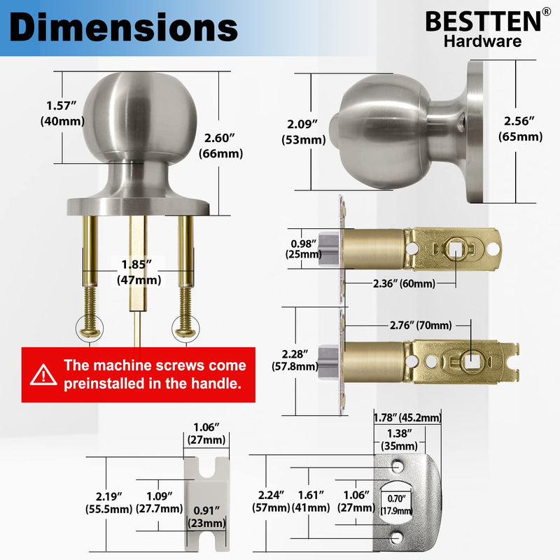 BESTTEN 4 Pack Door Knob with Lock and Key, Keyed Different Entry Door Knob, for Entrance and Front Door, Satin Nickel