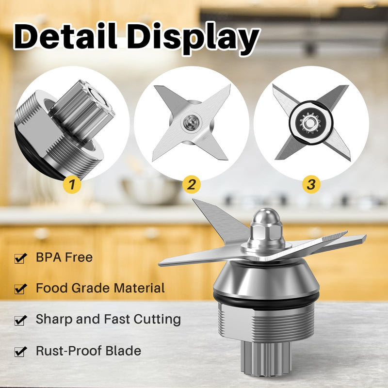 Blade Replacement Parts for Vitamix, Blender Wet Blade Replacement Assembly with Wrench and Drive Socket Replacement Compatible With Vitamix 64oz and 32oz Container Kit-3