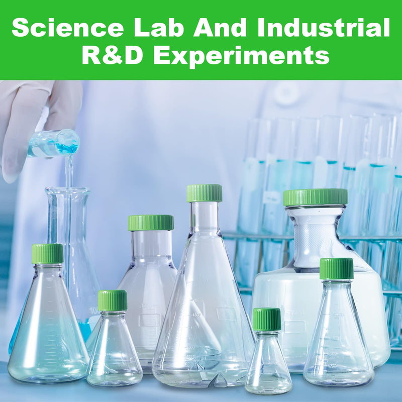 250ml Plastic Erlenmeyer Flask, 6Pcs 8oz Sterile Polycarbonate (PC) Conical Cell Culture Flask with Vent Cap for Lab Chemistry Science, Individually Wrapped, Graduated, 0.22 μm PTFE, Flat Bottom 250mL 6