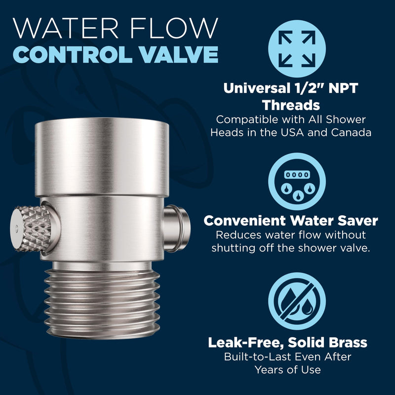 HammerHead Showers® Solid Metal Shower Head Shut Off Valve - Brushed Nickel - Brass Shower Head Valve Reduces Flow To A Trickle - Universal Shower Shut Off Valve - Plumbing Code Compliant