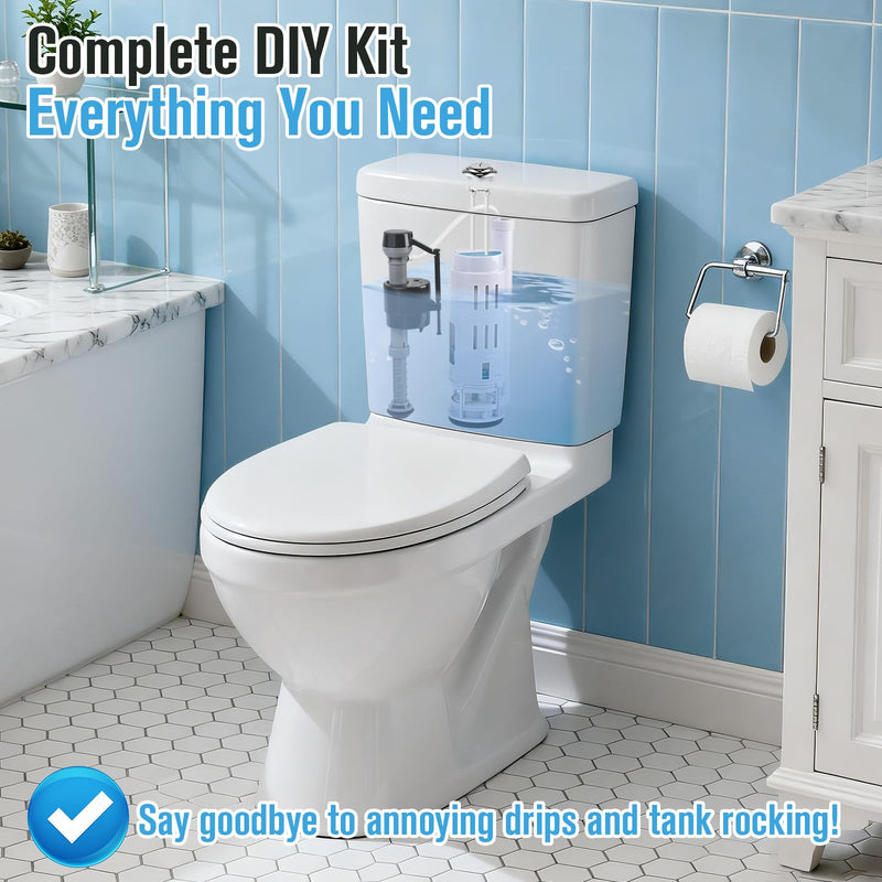 2-Inch Dual Flush Valve & Fill Valve Replacement Kit for 2-Piece Toilets, Complete Toilet Repair Kit Inside Tank with Push Button, Gasket & Bolts, Compatible with Glacier Bay, Toto & American Standard 2 inch