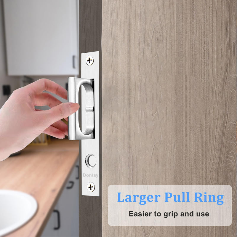 Dontay Sliding Pocket Door Handles, 304 Stainless Steel Non Locking Pocket Door Hardware, Recessed Flush Finger Pulls, Heavy Duty Edge Pull with Pop Out Ring Pull (Satin Nickel (1 Set), 6 inch) Rectangle handles & Edge Pull Satin Nickel (1 Set)