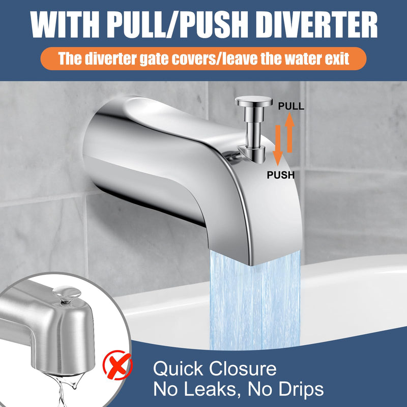 Universal Bathtub Tub Spout with Diverter, Fits 1/2" Slip-Fit Copper Pipe Connection, Pull Down Bathtub Faucet Spout Replacement, Easy Installation (Chrome) Chrome