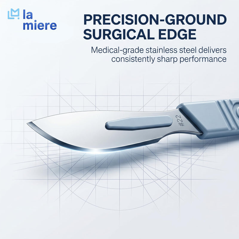 LA MIERE 10-Pack Disposable Surgical Scalpel (#22) Knives, Sterile Stainless Steel Blades, Plastic Handles, Individually Foil Wrapped #22