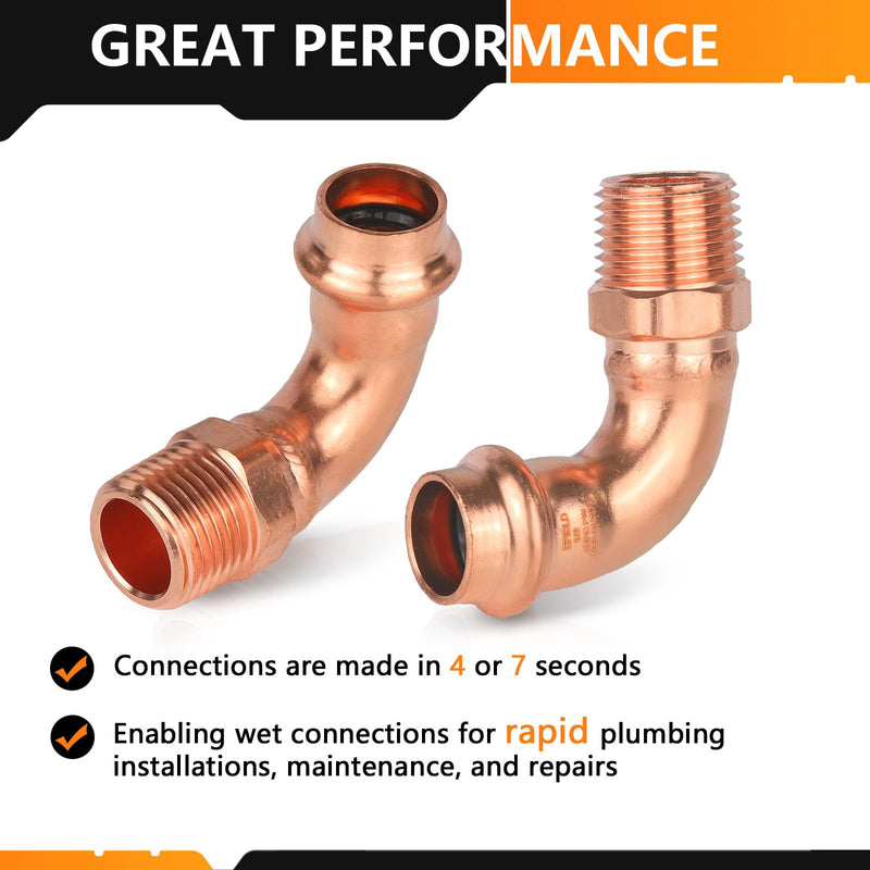2PC HeSun 3/4" Copper Press x 3/4" Male NPT Elbow(PRESS083-2) 2 3/4" Press X 3/4" Male