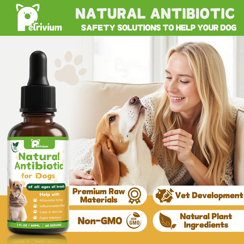 Dogs Antibiotics for Infection Coughs, UTIs, Allergies, Itching - Natural Antibiotics Supplement Drops for Cats to Support Digestion and Urination | Skin & Coat | All Breeds & Ages | 2 Oz