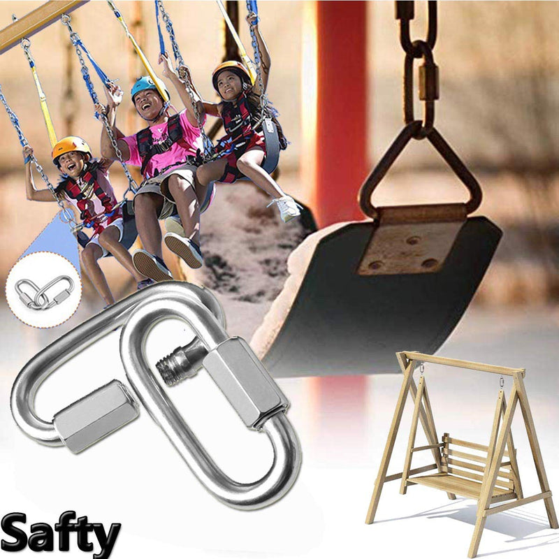 Quick Link, Lsqurel 304 Stainless Steel D Shape Locking Carabiner Heavy Duty Chain Link Keychain for Outdoor Fence Gate Swings Pet Dog M4 M6 M8 M10 M12 Capacity 200lb 600lb 1200lb 2400lb 3000lb M6 10Pack