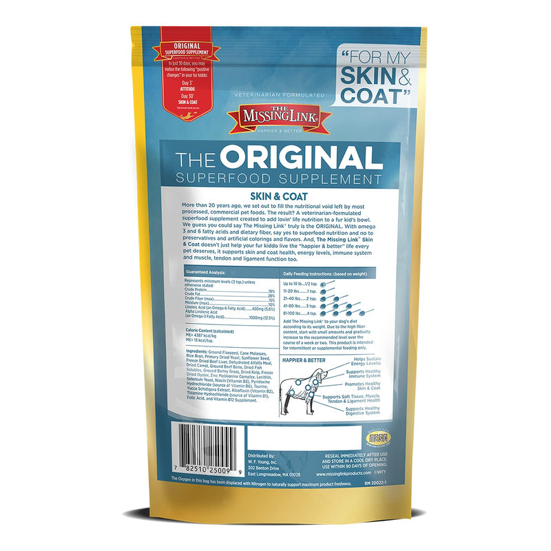 The Missing Link Original Skin & Coat Powder, All-Natural Veterinarian Formulated Superfood Dog Supplement, Balanced Omegas 3 & 6 for Healthy Skin & Coat, 1lb - PawsPlanet Australia