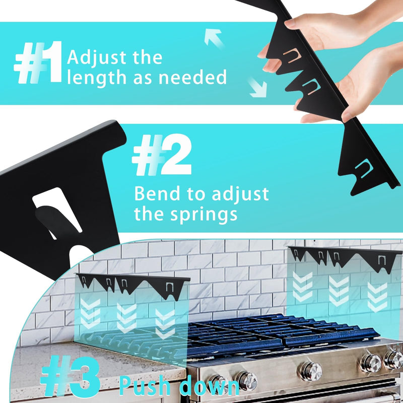Stove Gap Covers Stainless Steel, 2 Pack Stove Gap Filler Easy Retractable Length 13.8" to 27.5", Width 0.79" ALMCALS Stove Gap Guards Range Trim Kit, Heat Resistant Guard Between Stove Top & Counter Black