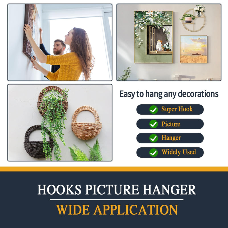 Picture Hanger Super Hook 20PCS,High-Quality Steel Picture Hanger Hercules Hooks,Used for Drywall, Wood Wall, Plaster Wall, can Hang Photos, Art, Clock, Mirror.