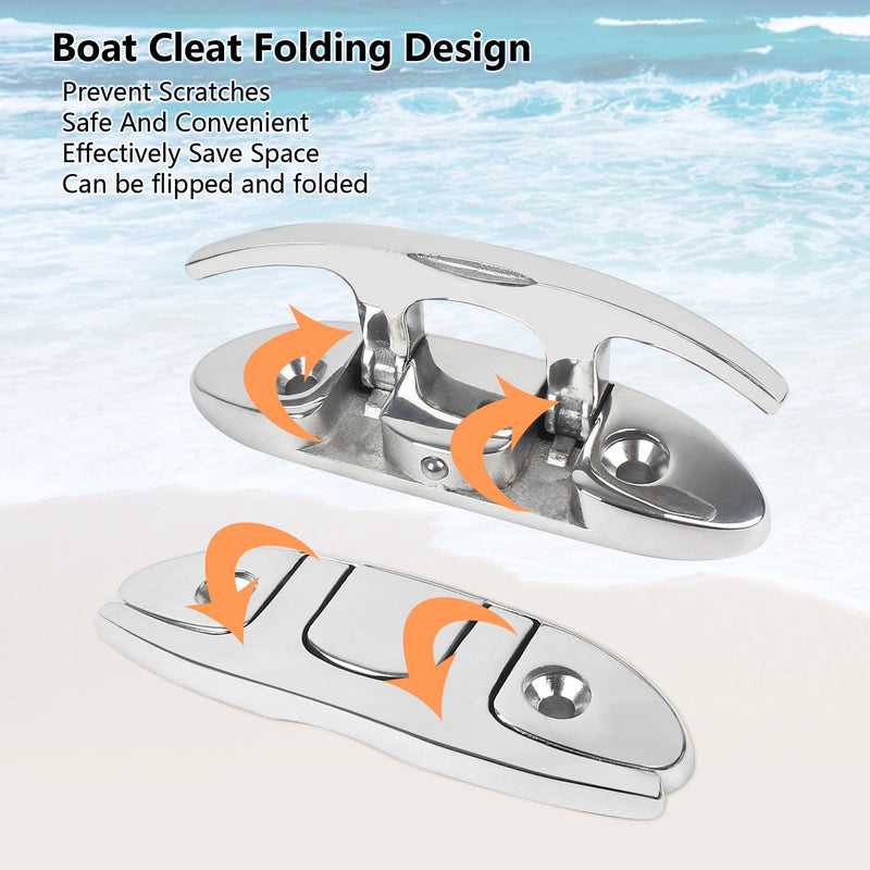 Boat Cleats 4-3/4inch and 6inch,316 Stainless Steel Folding Boat Dock Cleats,Flip Up Dock Cleat Rope Cleat for Boat,Yacht,Decks,Dock Line Mooring,Fasteners Included (2Pack,4Pack) 4-3/4"-2Pack