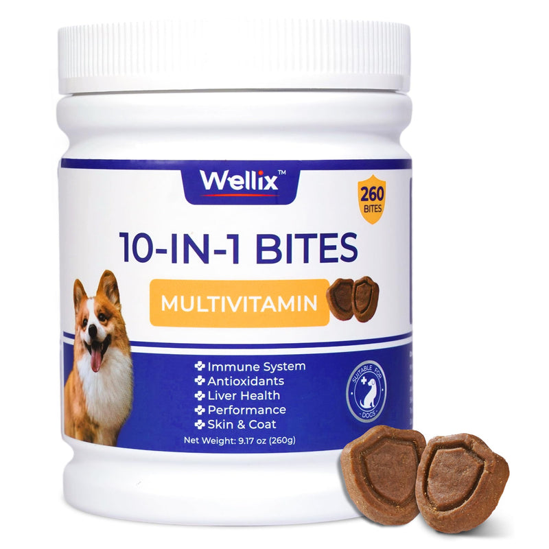 260 Bites Wellix 10-in-1 Dog Vitamins - Multivitamin for Dogs Immune Supports,Boost Hip&Joint,Skin&Coat,Liver&Gut Health -Dog Antioxidant Supplements 10-in-1 Multivitamin 260g