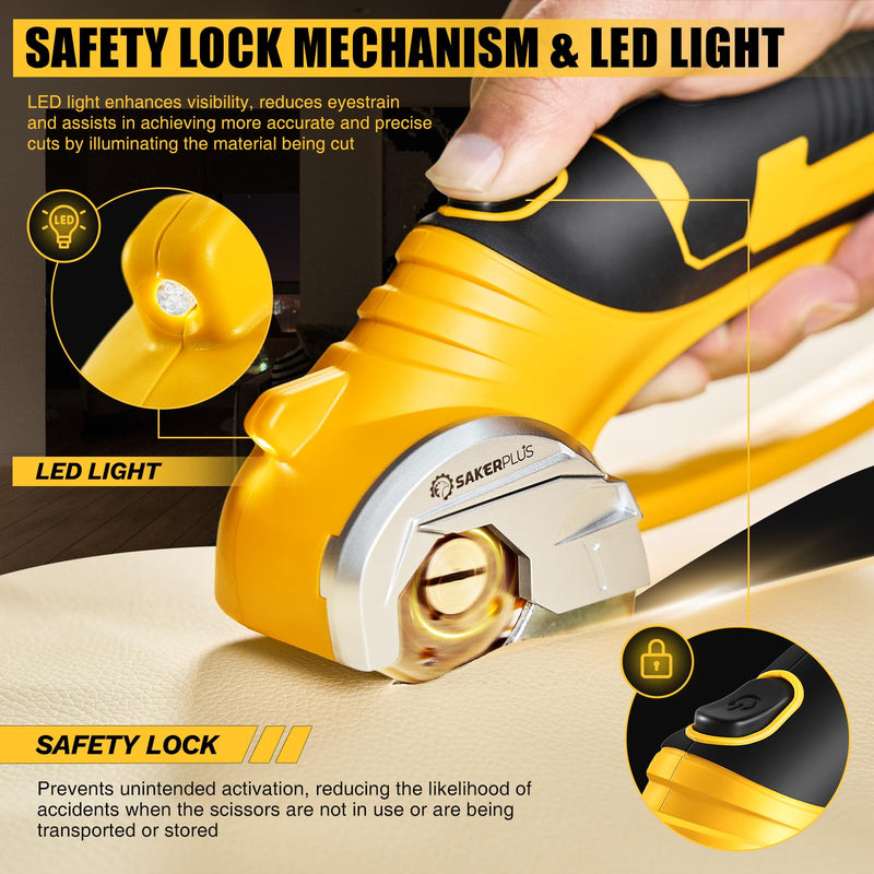 Cordless Electric Scissors,4V Rechargeable Cardboard Box Cutter Heavy Duty Fabric Scissor with Safety Lock & LED Light,Power Rotary Cutter for Leather Carpet Plastic Cutting,Sewing,Crafting Rotary Cutter with Carrying Case