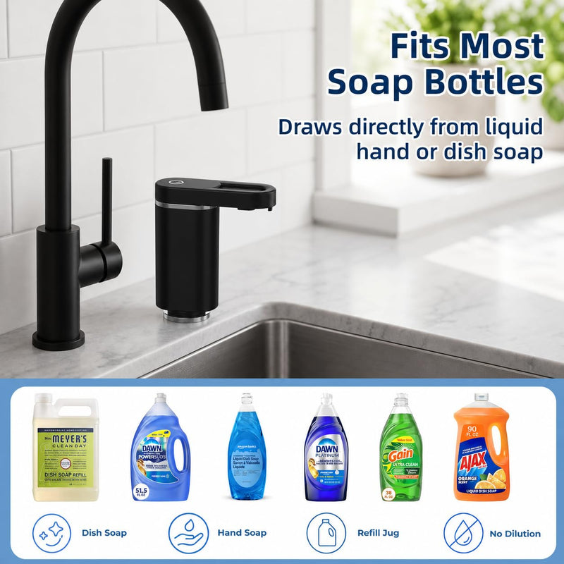 APEKX Automatic Touchless Dish Soap Dispenser for Kitchen Sink. Black
