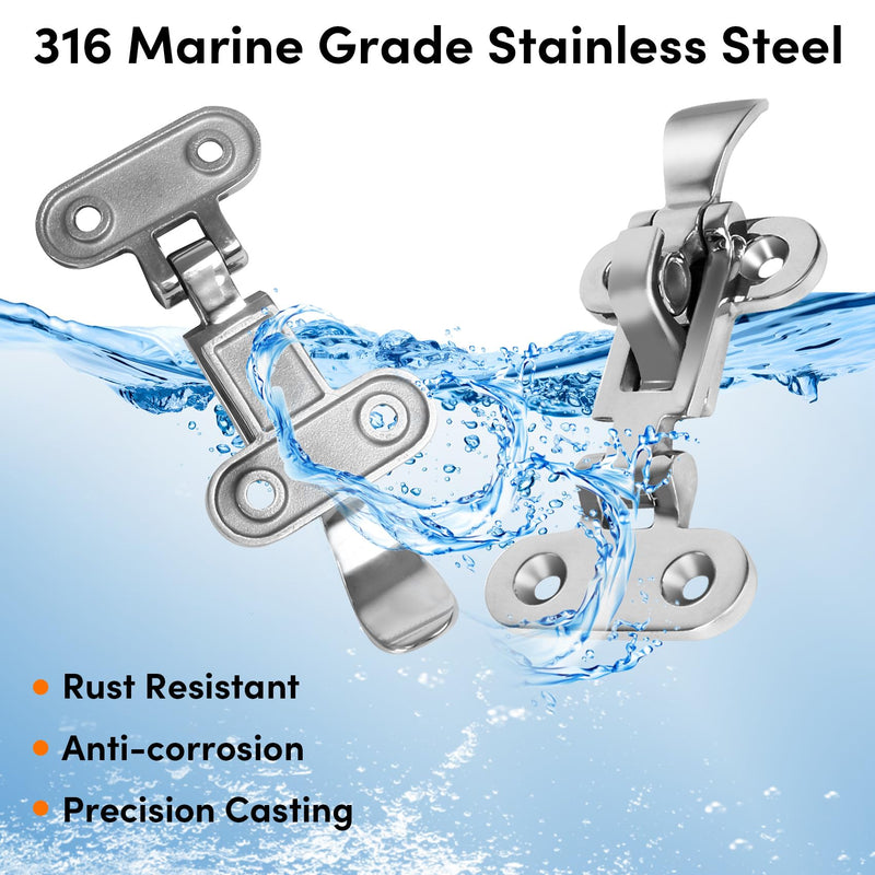 ORLANG 316 Stainless Steel Boat Anti-Rattle Latch,Lockable Hold Down Clamp Latch with Screws,Marine Deck Lock Hasp for Marine,Yachts,Deck,RVs,Cabinet (2 PCS)
