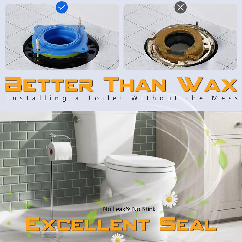 Toilet Flange Repair Kit, Universal Toilet Seal Parts For Wax Seal, Rubber Gasket Ring, Wax-Free Toilet Bowl Replacement kit Include Premium Nuts, Washers, 3.26Inch Bolts, Bolt Caps Blue