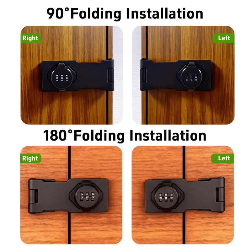 Keyless Combination Lock, Code Zinc Alloy Door Latch, 3-Digit Combination Lock, Twist Knob Hasp Latch Lock, Cabinet Locks with Combination, Easy DIY Installation (Black) Black