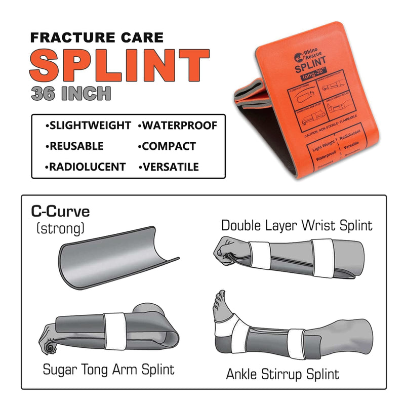 RHINO RESCUE First Aid Splint 36" X 4.3" Orange-Gray, Keep Bones in Position (1, Folded) 1 Pack