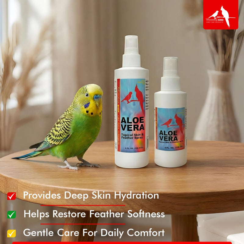 Morning Bird Aloe Vera Spray 4 Fl Oz – Natural Topical Spray for All Birds – Soothes Dry Skin & Supports Healthy Skin – Easy-to-Use Spray Bottle for Gentle Hydration & Skin Relief 4 Fluid Ounces