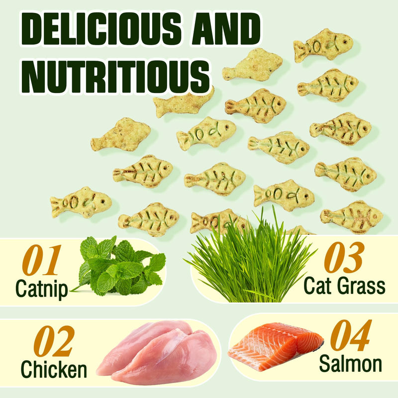 13.4oz/380g Cat Grass Treats, Cat Dental Treats Hairball Control, Chicken Catnip Cats Grass Flavor, Cats Treat Snacks Biscuits for Teeth Cleaning Training