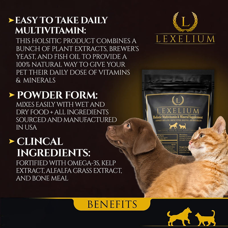 Holistic Multivitamin Supplement for Dogs and Cats - Complete 12-in-1 Plant-Based Vitamins & Minerals for Skin, Coat, Digestion, Bones, and Immunity - Omega-3 Fish Oil, Vitamin Mineral Complex - 200G - PawsPlanet Australia