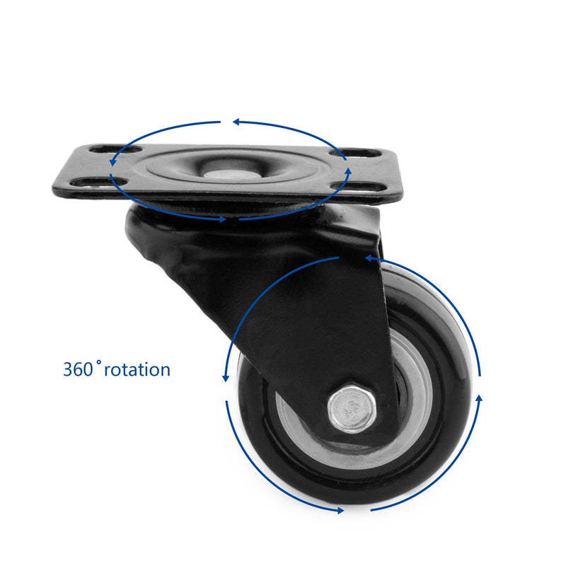 4 PCS 1.5 inch Heavy Duty Caster Wheels Polyurethane PU Rubber Swivel Casters with Top Plate & Strong Bearing Total 400lb Quite Mute Non-Marking Locking Stem Casters Black (1.5'') 1.5''