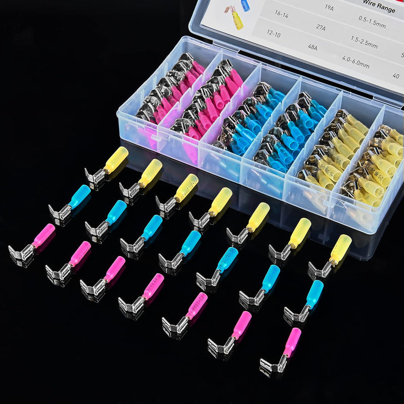 Nilight 140PCS Heat Shrink Piggy Back Spade Terminals Connectors Assortment Kit 22-16/16-14/12-10 AWG Spade Quick Splice Crimp for Auto Cars Trucks Boats and 12V Accessories 140Pcs Piggy Back Terminals