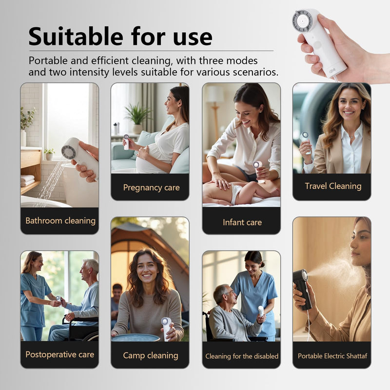 Portable Electric Bidet for Travel | Handheld Rechargeable Travel Bidet with 5 Spray Modes | Compact Personal Hygiene Solution for Camping, Hotel, Postpartum Care & Baby (White) White