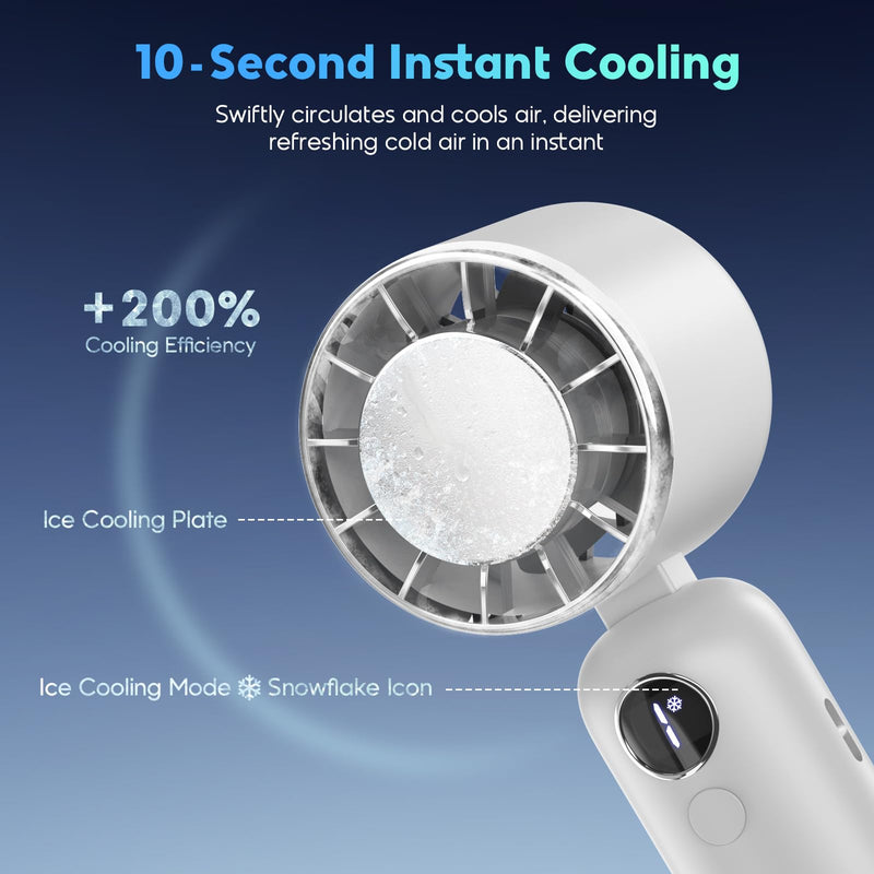 Hotsales Portable Handheld Fan, Powerful Hand Held Mini Fan, 3 Speed USB Rechargeable 5000mAh Battery Operated Fan, LED Display, Cooling Personal Fan Gifts for Women, Men, Travel, Camping, Outdoor White