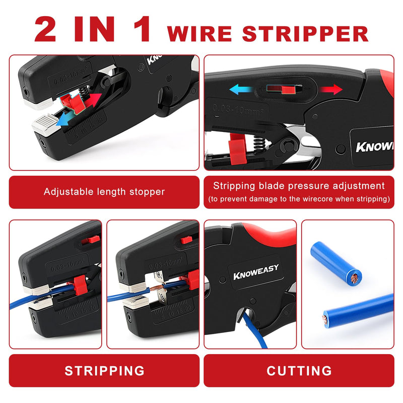 Knoweasy Upgraded Wire Stripper : 2-in-1 Heavy Duty Wire Stripper Plier and Cutter for 32-7 AWG (0.03mm²-10mm²), Essential Stripping and Cutting Tool for Professionals and DIY Enthusiasts D3N2024