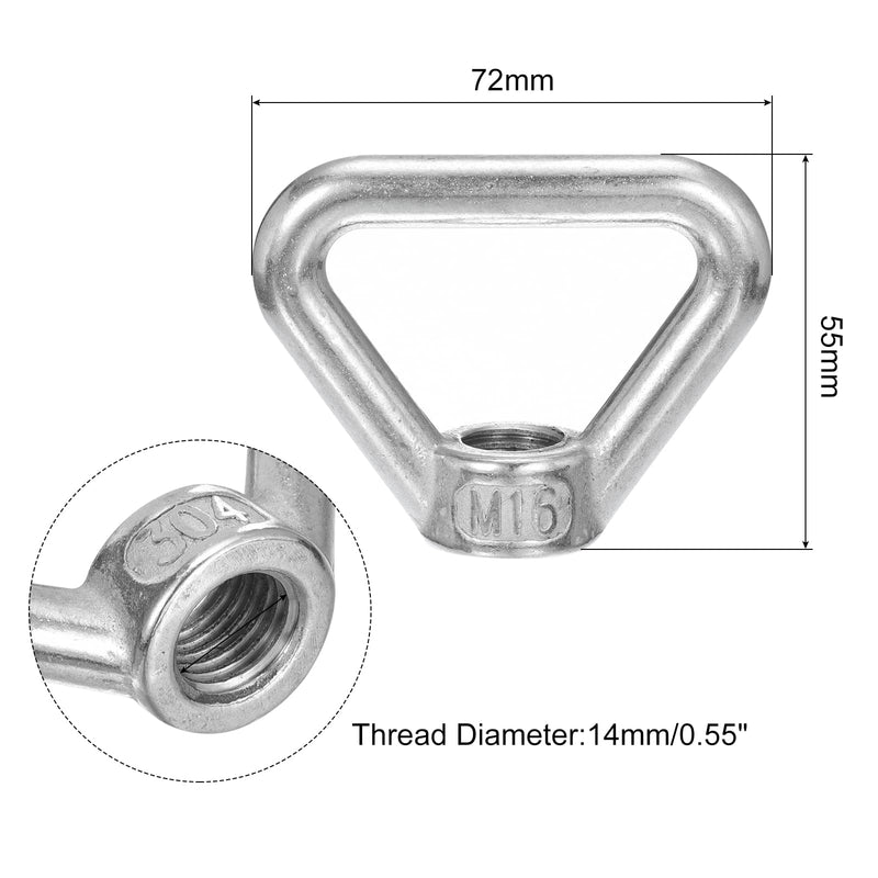 uxcell M16-2x72x55mm Lifting Eye Nuts, 5 Pcs 304 Stainless Steel Triangle Shape Threaded Nut Fastener for Home Repairs Rope Fitting