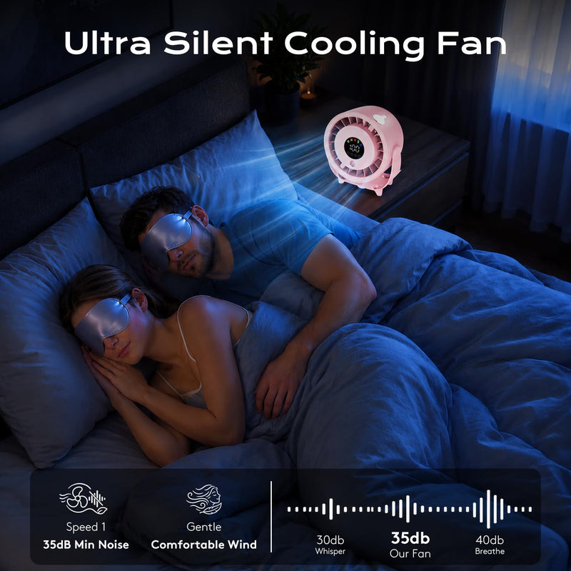 Desk Fan, Turbo Table Fan for Bedroom, Desktop Fans with Mist Spray, 100-Speed Digital Display, Low Noise, 120° Rotating, Rechargeable Battery, Wall-Mounted Design for Home, Office, Travel, Pink
