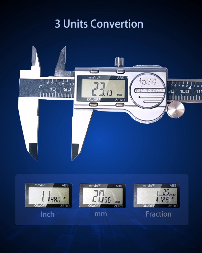 Digital Caliper Measuring Tool, 6 Inch with Feeler Gauges, IP54 Waterproof Stainless Steel, MM/Inch/Fraction, (ABS) Absolute Scale Calipers, Auto-Off LCD Micrometer Vernier Caliper