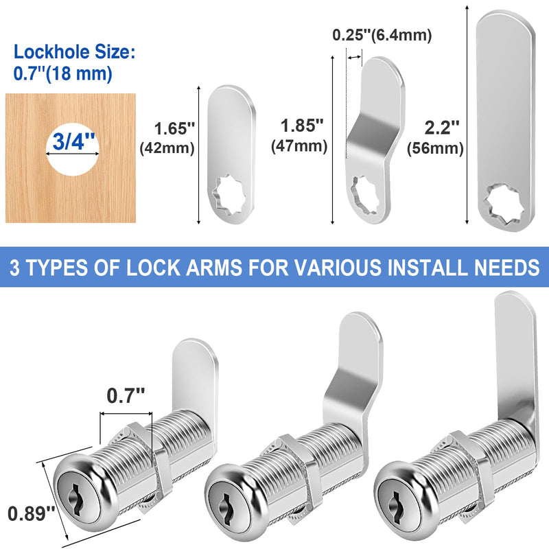 Cabinet Locks with Keys, 1-1/2" Long Cam Locks keyed Alike, Cabinet Cam Lock Set for Cabinets RV Storage Locks Tool Box Lock Thick Drawer, Zinc Alloy (2 Pack, 1-1/2 Inch) 2 Pack