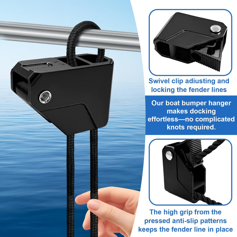 Boat Fender Clips Boat Fender Hanger, Quick Connect and Release Fender Lines Adjustable Durable Pontoon Boat Rail and Cleat Fender Clips Black 2 Pack